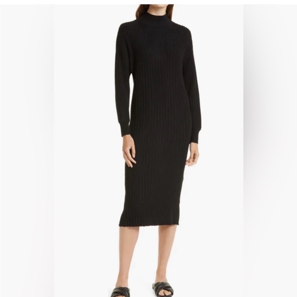 Misook Black Ribbed Knit Long Sweater Dress